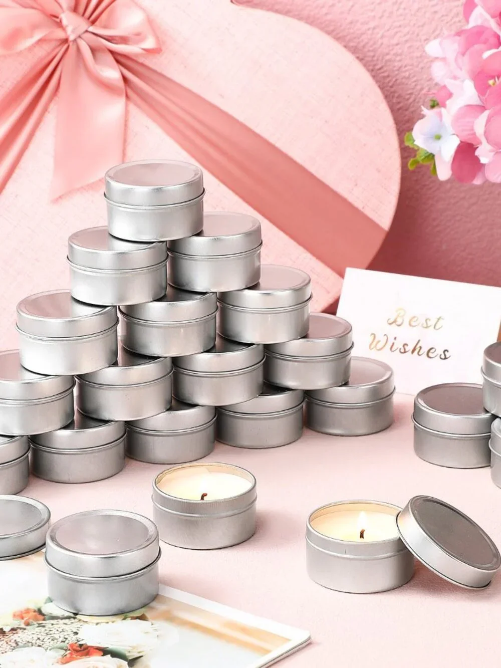 Silver Tin Candle Favors for Weddings or Parties